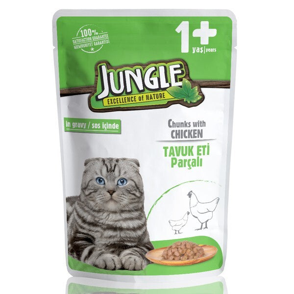 Jungle Pouch Tavuk Eti Parçalı Soslu Yetişkin Kedi Konservesi 100 GR | SRC: Barcode: 8681299031108
